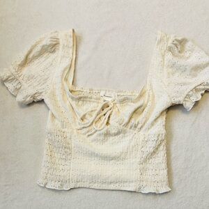 Urban Romantics Eyelet Puffed Smocked Crop Top in Ivory EUC Size Large